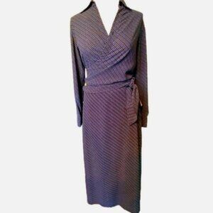 Liz Claiborne Villager Blue & Black Wrap Dress With Matching Skirt Set Size SP